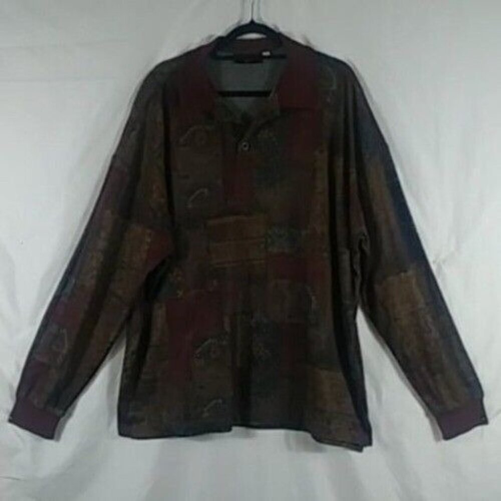 Fulton Street Men's Purple Dressy Collared Artsy Pullover Shirt Big Size 1X